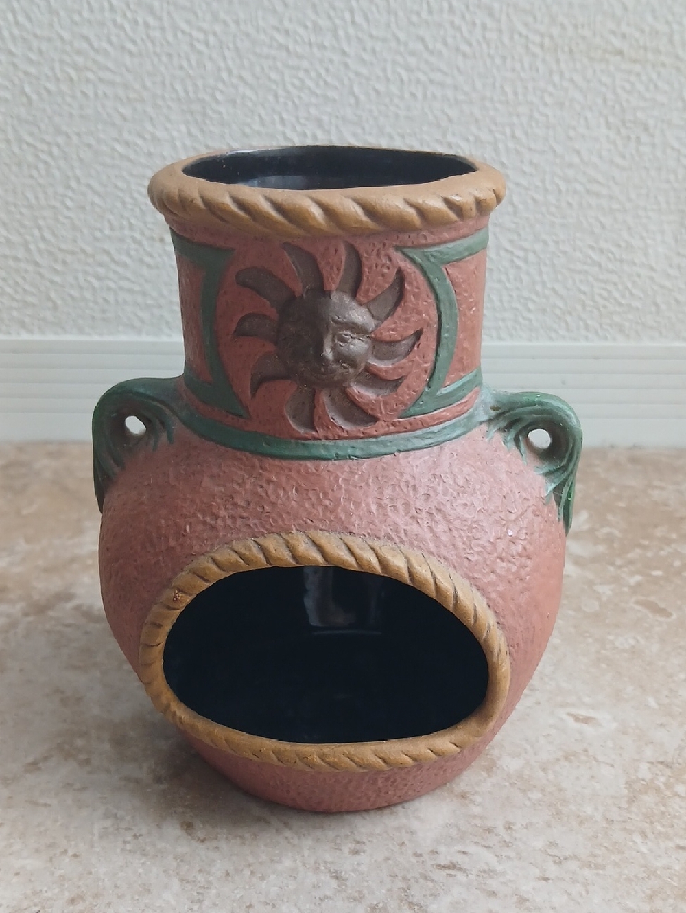 Terracotta Sun Face Mini Chiminea Incense Sage Aromatherapy
